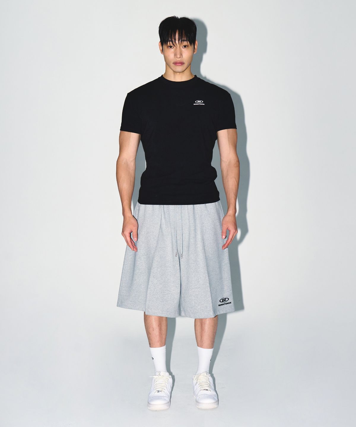 본투윈(BORN TO WIN) B-SYMBOL LOGO PINTUCK BERMUDA PANTS [MELANGE GREY]