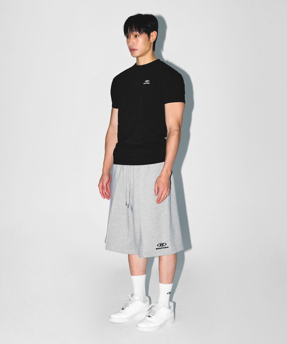 본투윈(BORN TO WIN) B-SYMBOL LOGO PINTUCK BERMUDA PANTS [MELANGE GREY]