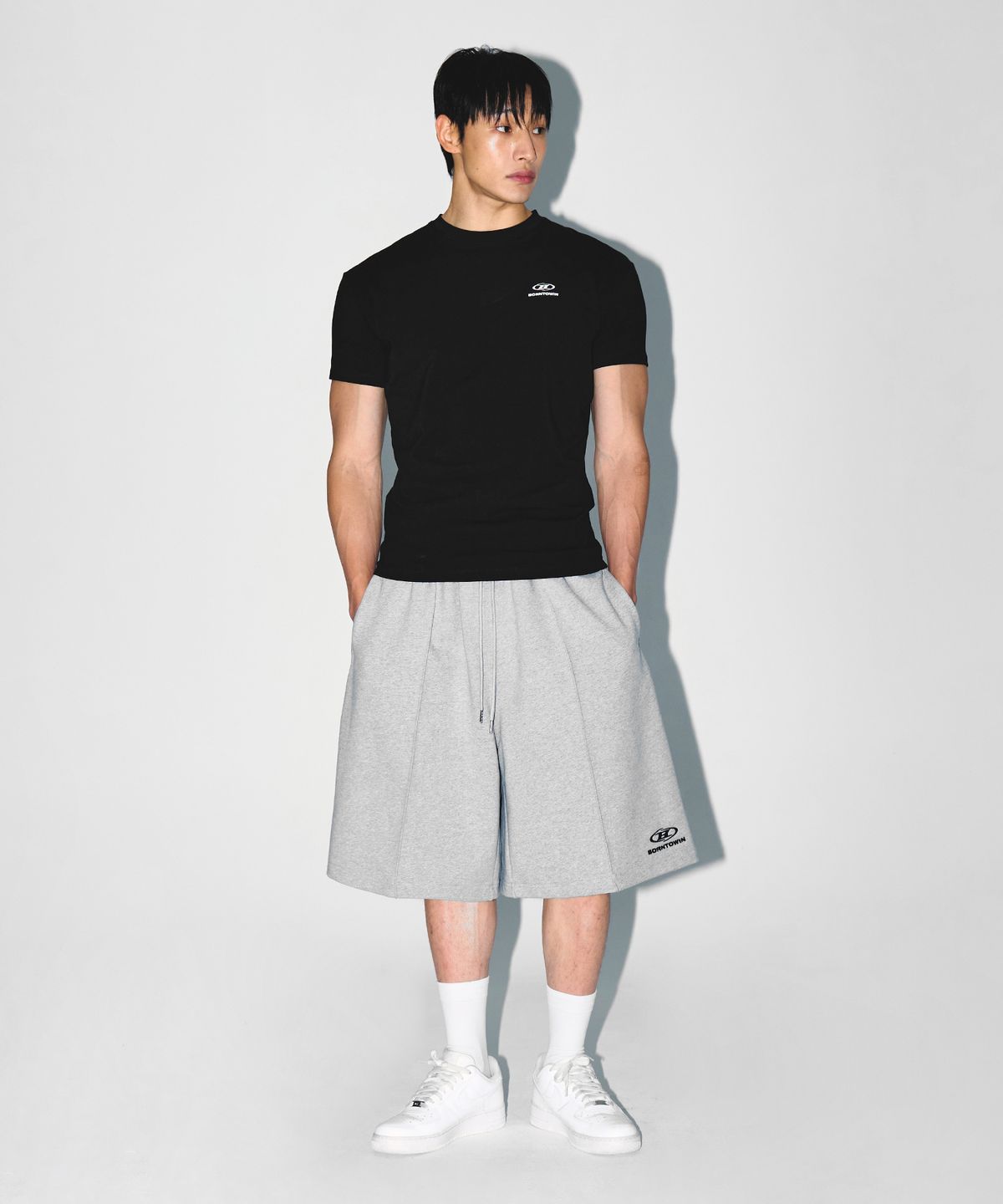 본투윈(BORN TO WIN) B-SYMBOL LOGO PINTUCK BERMUDA PANTS [MELANGE GREY]