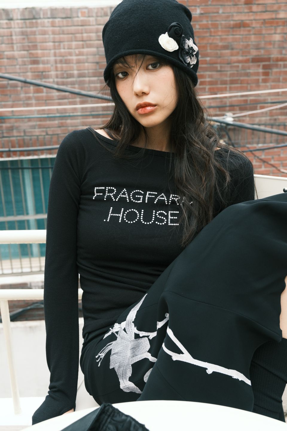 MUSINSA | FRAGFARM Day Lily Midi Skirt (Black)
