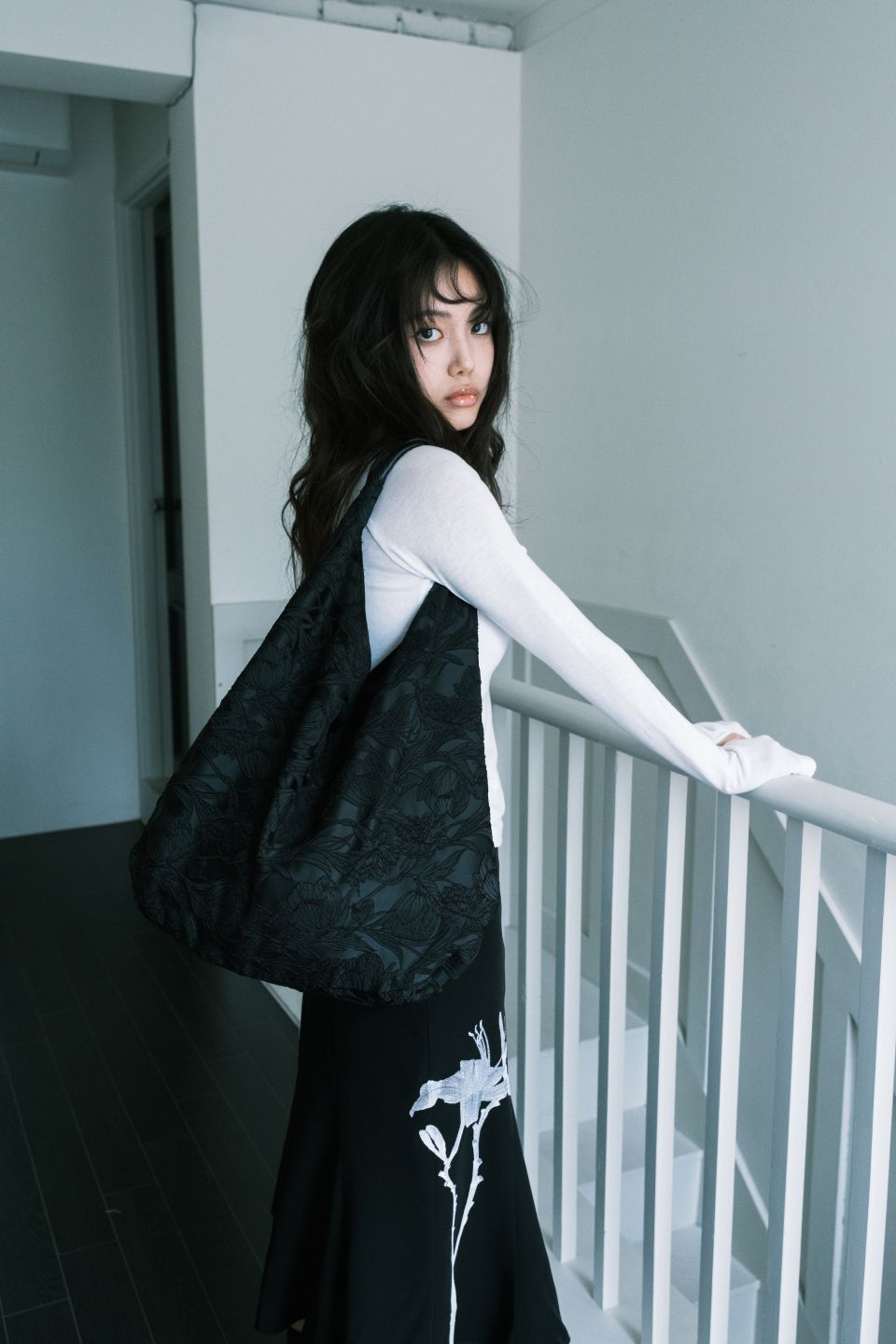 MUSINSA | FRAGFARM Day Lily Midi Skirt (Black)