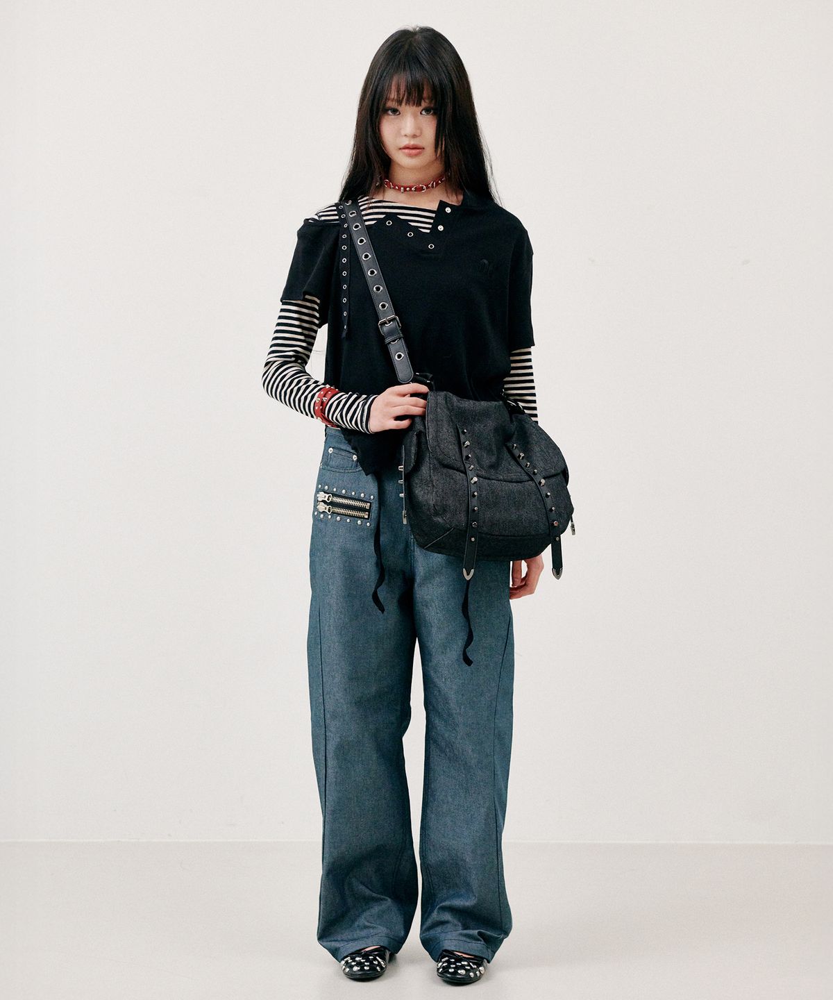 닐링(NILLRING) 11AM30 Stud shoulder bag _ Black Jean