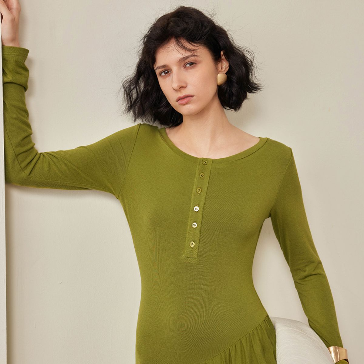 와이와이아이엠(YYIAM) YY_Henry neck long sleeve dress_2color