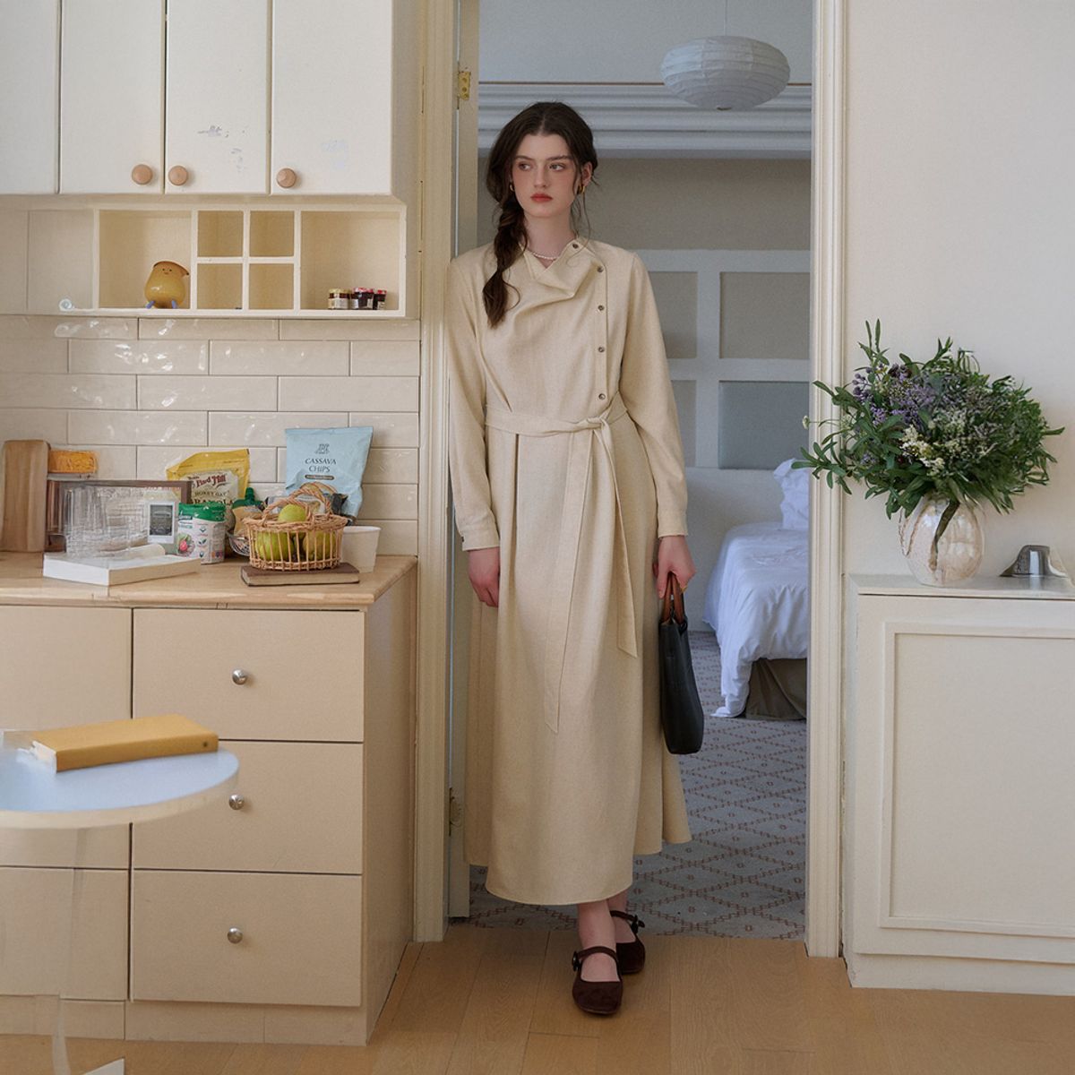 심플레트로(SIMPLE RETRO) SR_Collar diagonal placket long dress