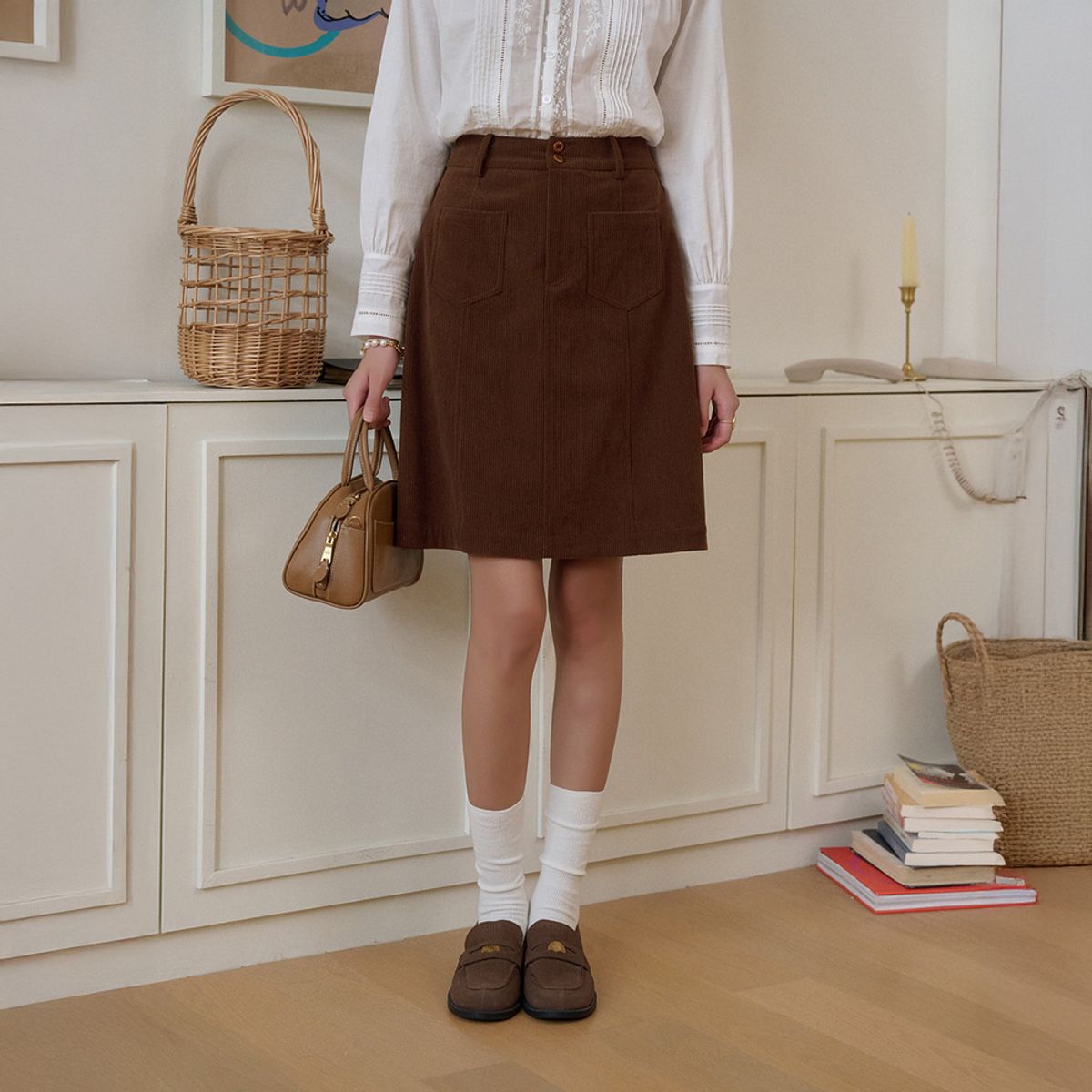 심플레트로(SIMPLE RETRO) SR_Basic corduroy a-line skirt