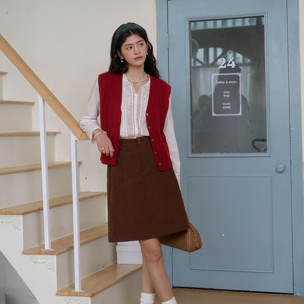 심플레트로(SIMPLE RETRO) SR_Basic corduroy a-line skirt