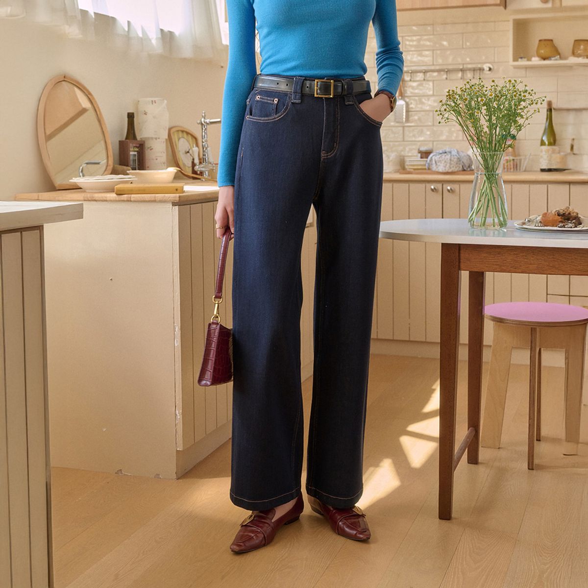 심플레트로(SIMPLE RETRO) SR_Fit stretch wide-leg pants_2color