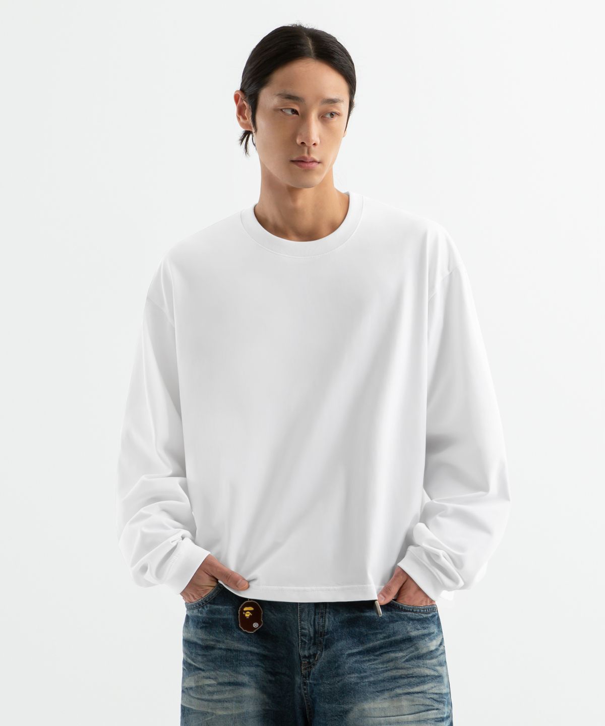 브렌슨(BRENSON) 컴포트 오버핏 시보리 크롭 긴팔티 ( 3Color )