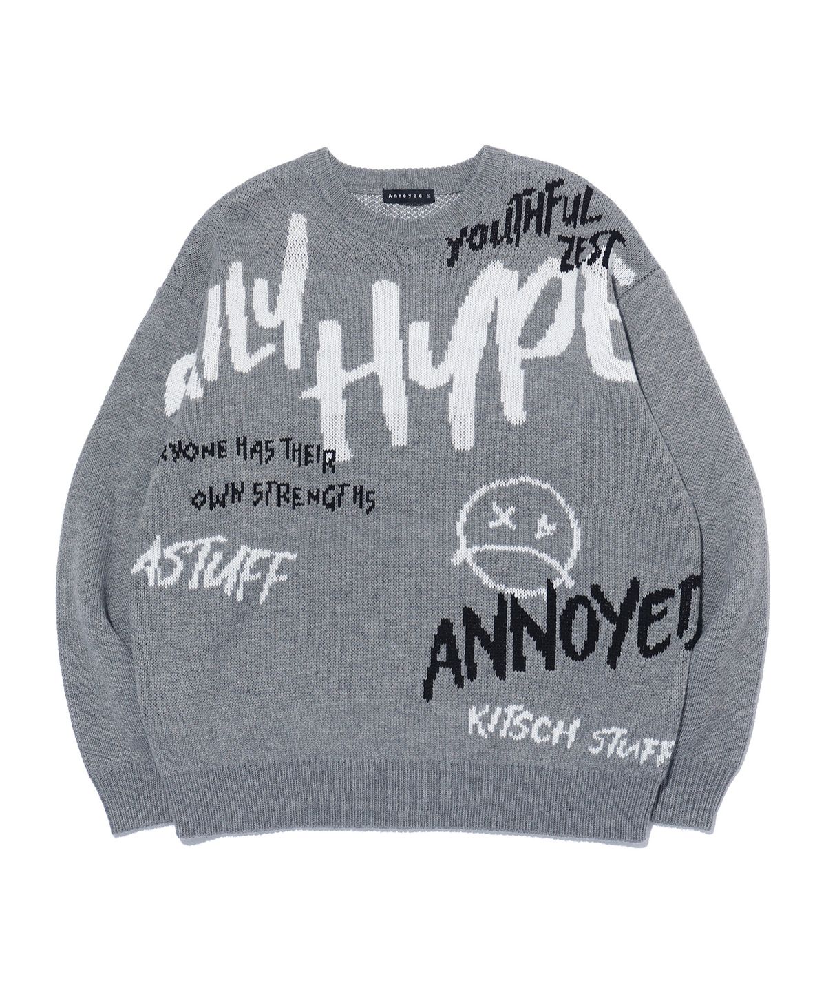 어노이드(ANNOYED) 그래피티 레터링 아트웍 니트 LP9SU939_MELANGE GREY