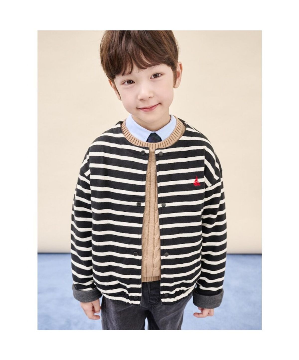 빈폴 키즈(BEANPOLE KIDS) 리버시블 스트라이프 플리스 버튼업 재킷  블랙 (BI5941U055)