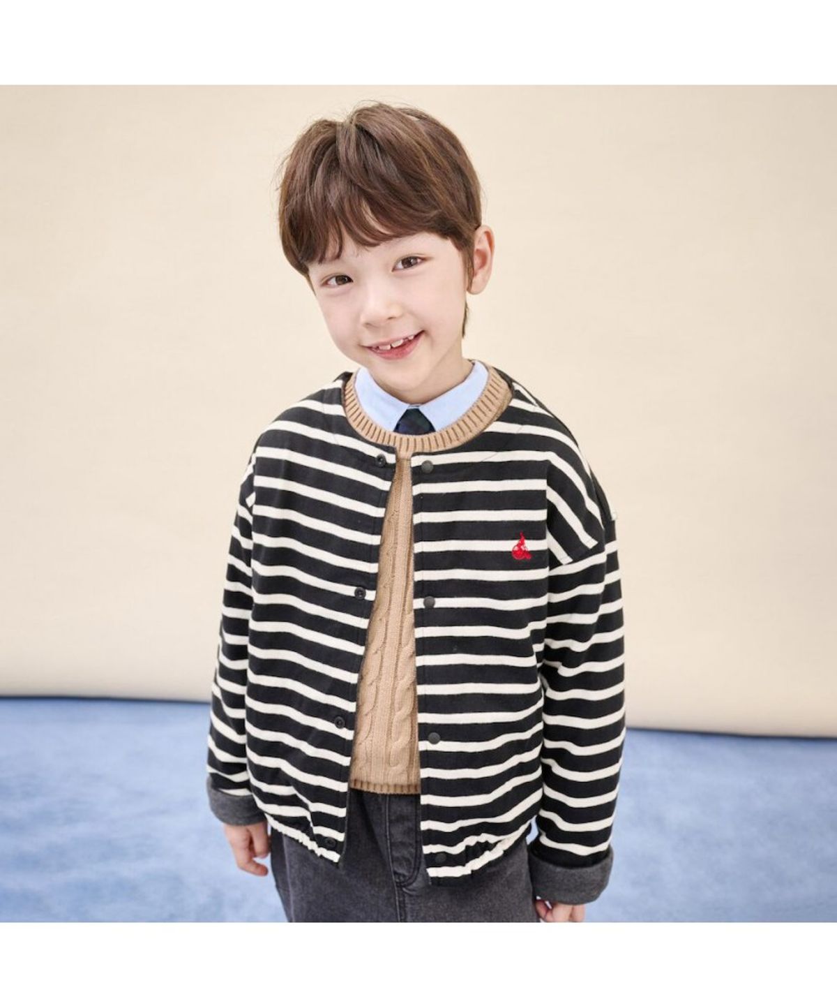 빈폴 키즈(BEANPOLE KIDS) 리버시블 스트라이프 플리스 버튼업 재킷  블랙 (BI5941U055)