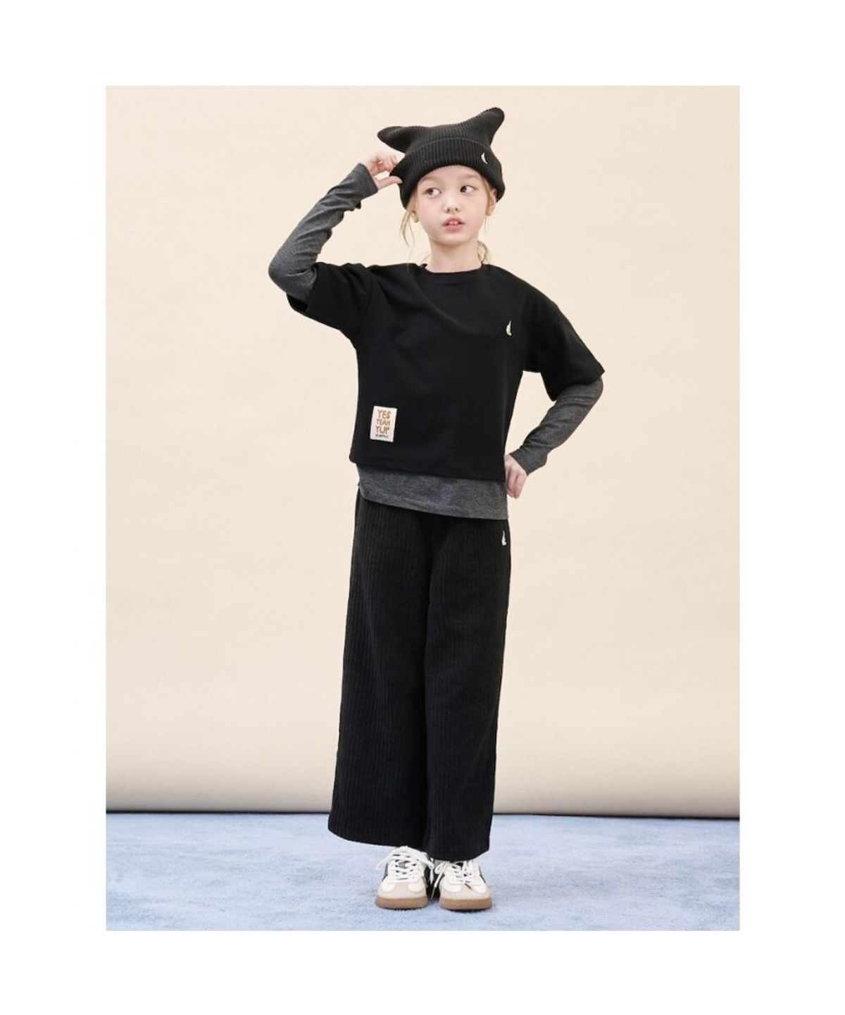 빈폴 키즈(BEANPOLE KIDS) 여아 소프트 골지 세미와이드 팬츠  블랙 (BI5921G015)