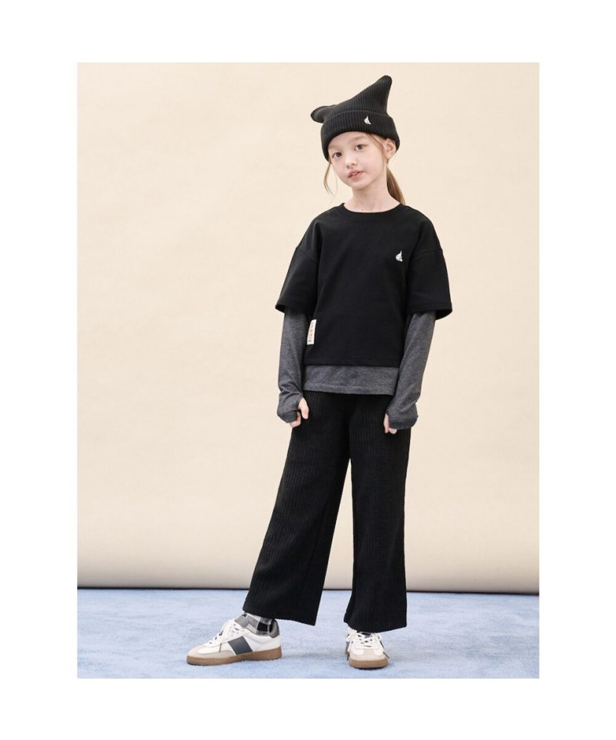 빈폴 키즈(BEANPOLE KIDS) 여아 소프트 골지 세미와이드 팬츠  블랙 (BI5921G015)