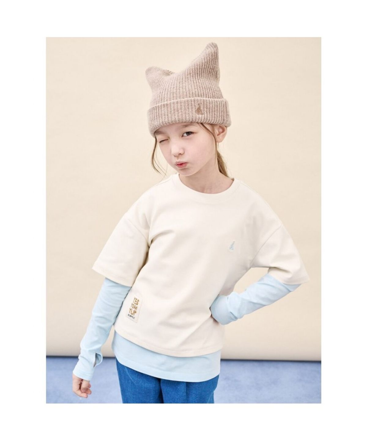 빈폴 키즈(BEANPOLE KIDS) 야옹이 니트 비니  베이지 (BI598BU01A)