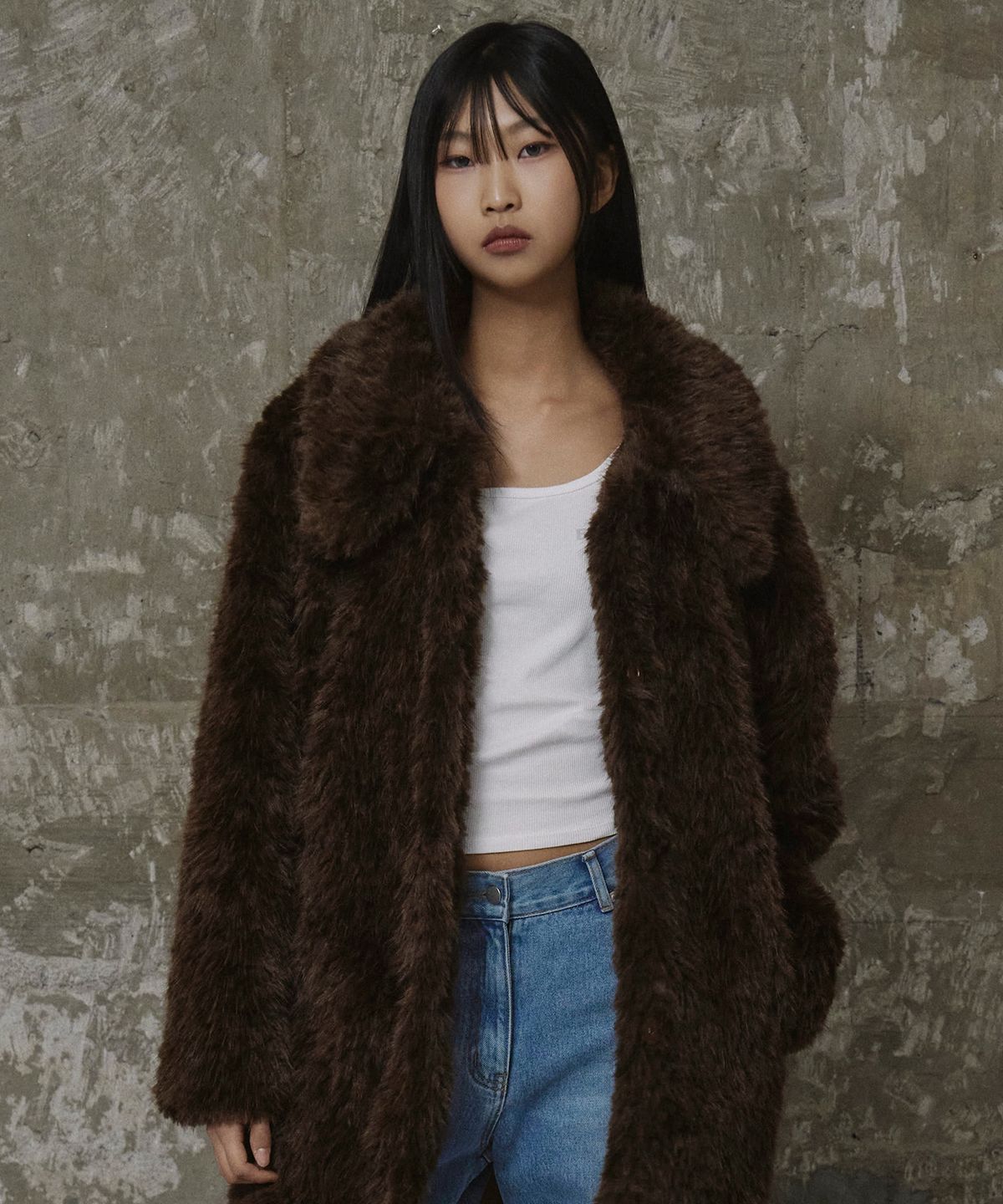 에르에르(ERER) Fur Long Coat Brown