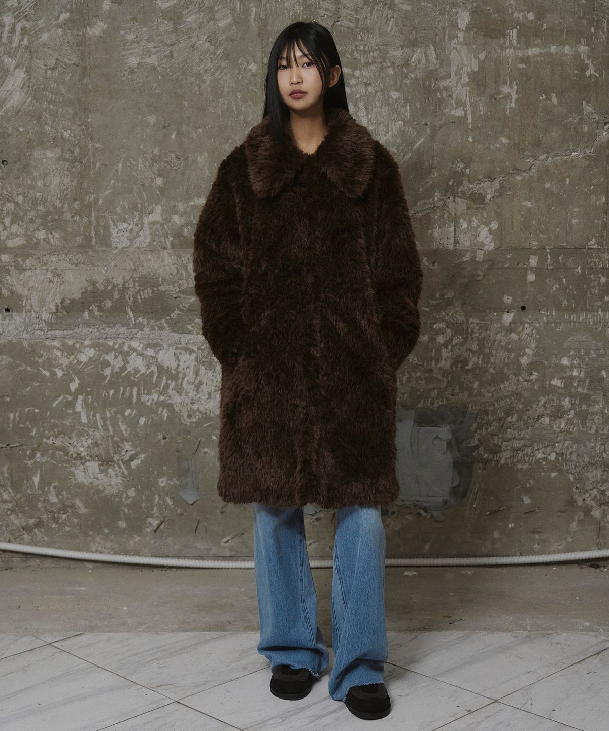에르에르(ERER) Fur Long Coat Brown