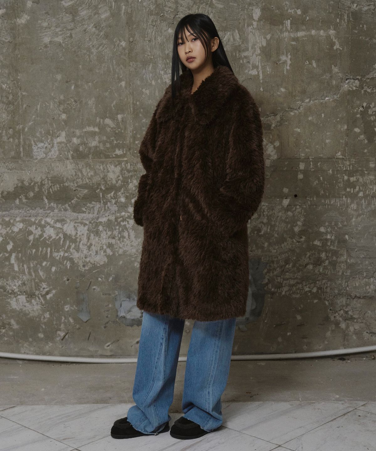 에르에르(ERER) Fur Long Coat Brown