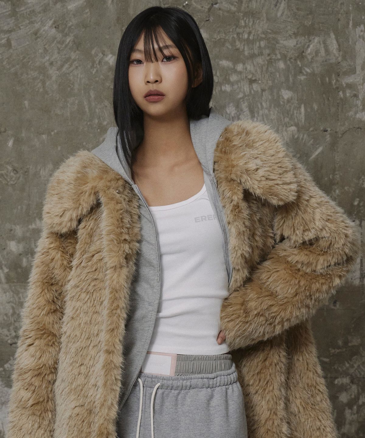 에르에르(ERER) Fur Long Coat Beige