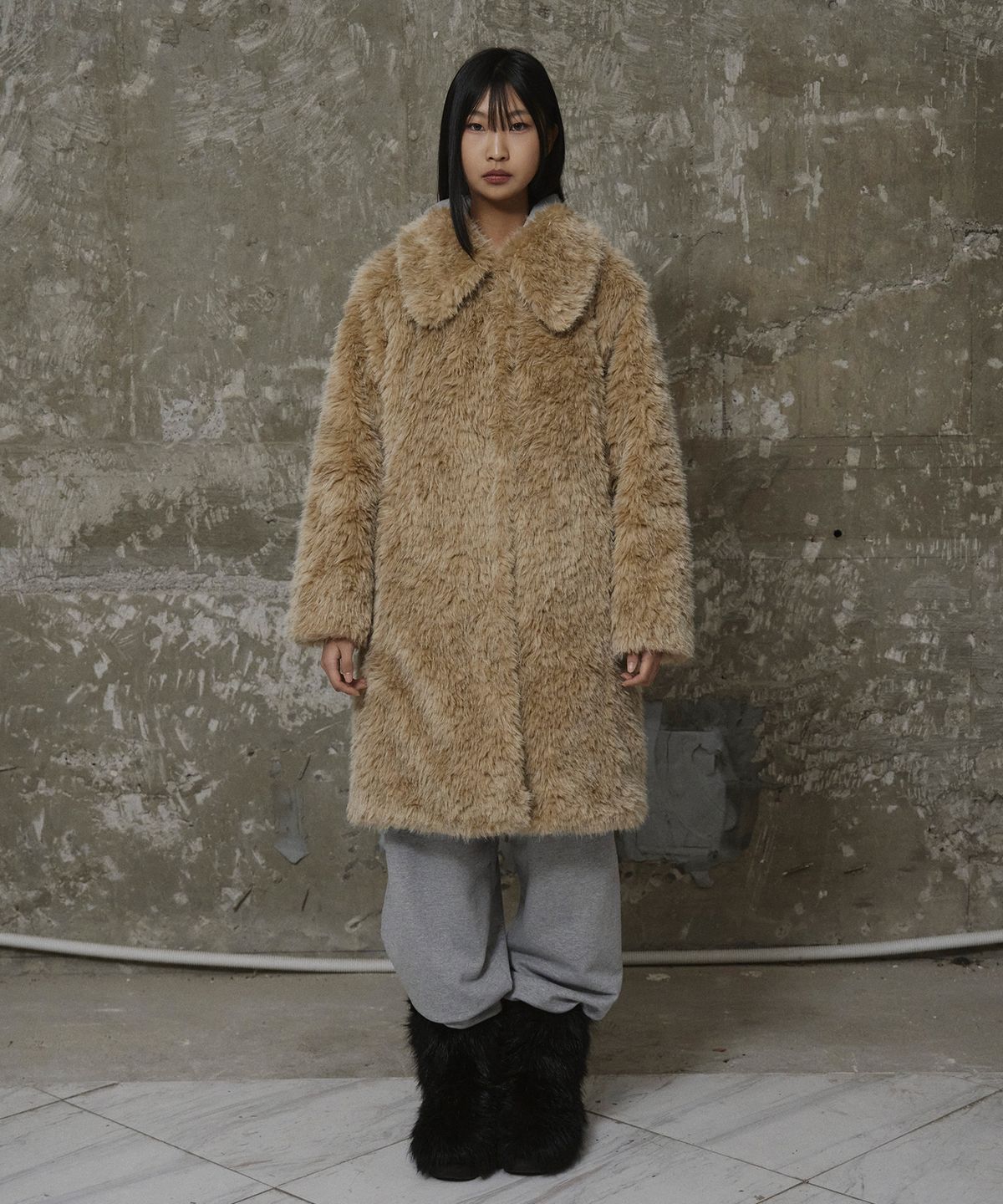 에르에르(ERER) Fur Long Coat Beige