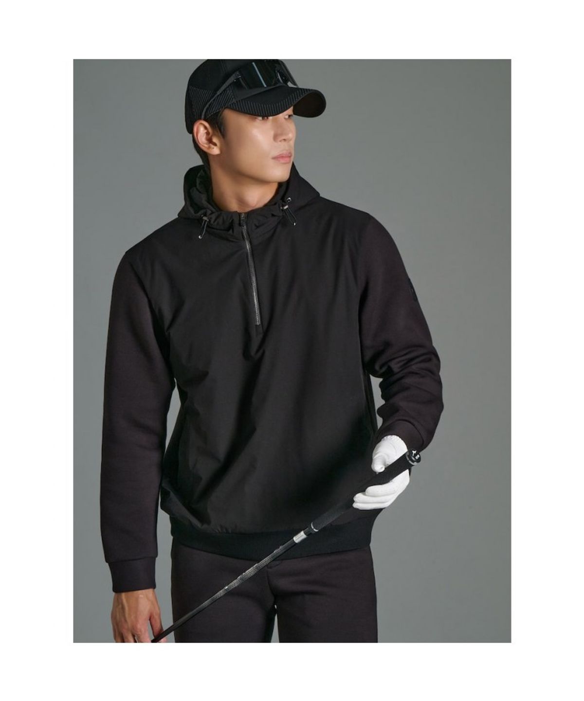 빈폴골프(BEANPOLE GOLF) 남성 패딩 믹스 하이브리드 맨투맨 티셔츠 - 블랙