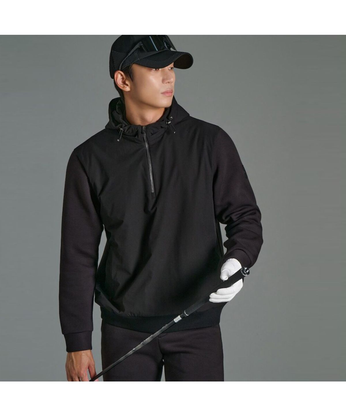 빈폴골프(BEANPOLE GOLF) 남성 패딩 믹스 하이브리드 맨투맨 티셔츠 - 블랙