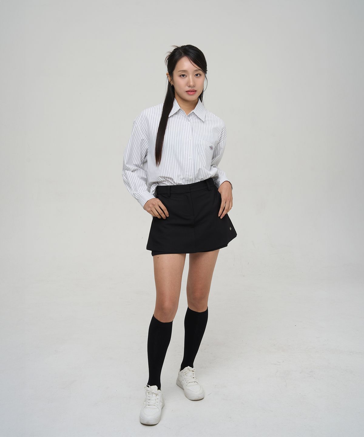 셀리티오(SELITIO) 레이어드 미니 스커트 팬츠 블랙