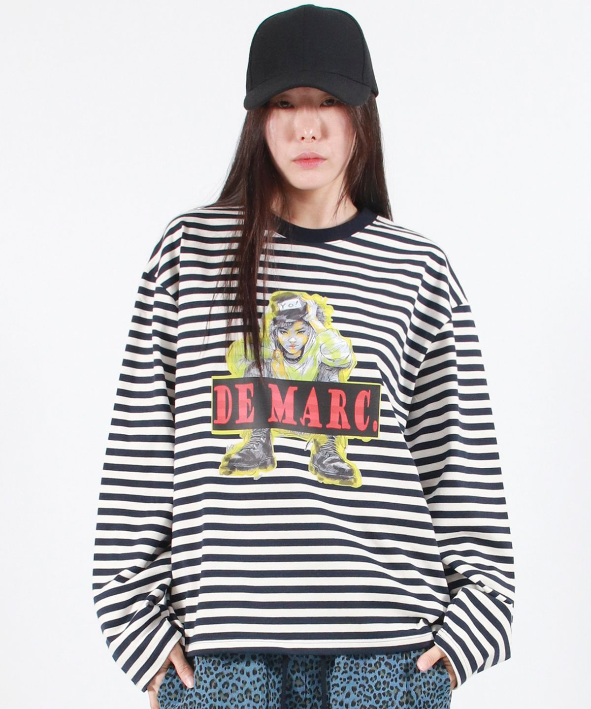 드마크(DEMARC) STREET BOY STRIPE LOOSE FIT LONG SLEEVE -  Navy