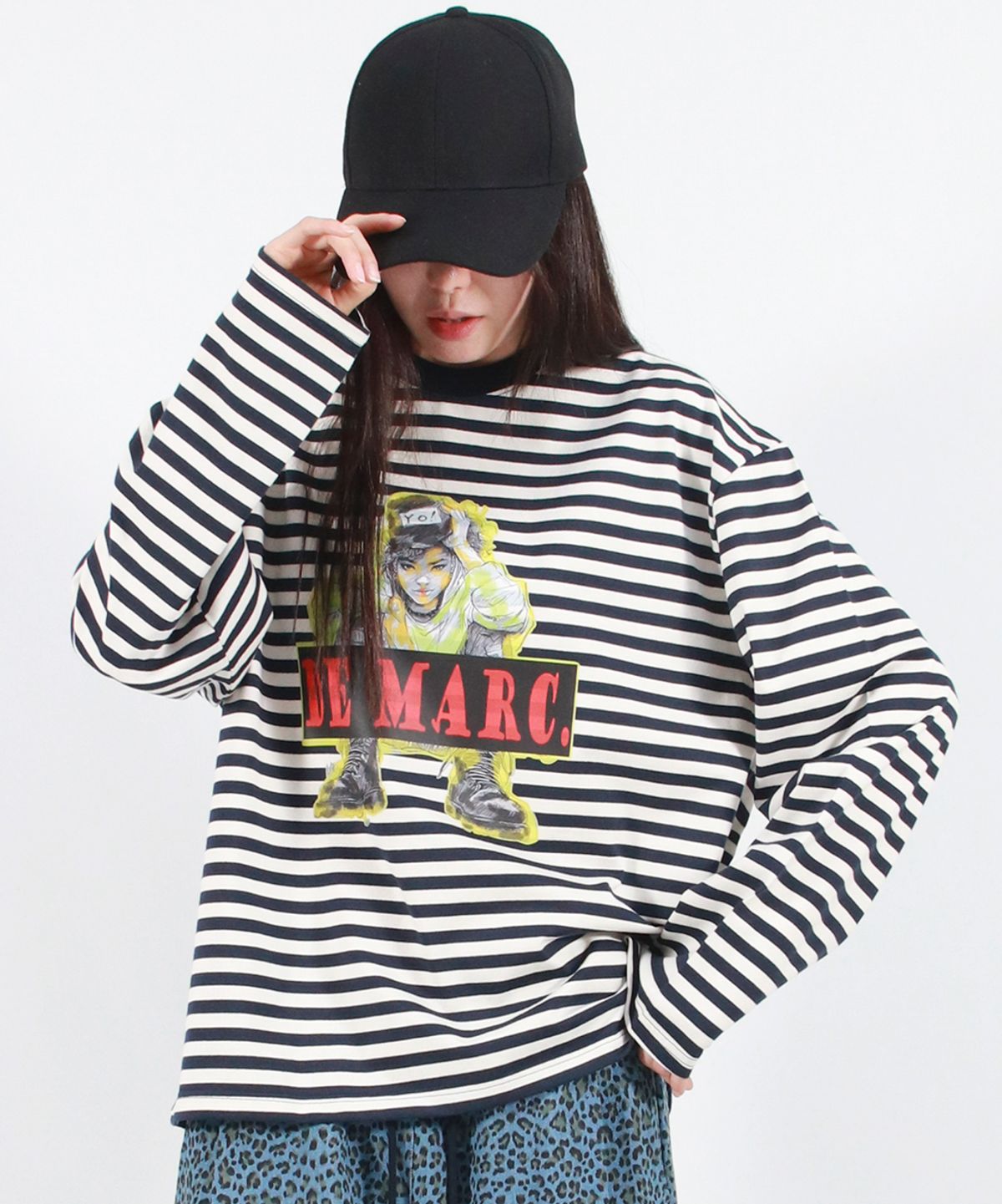 드마크(DEMARC) STREET BOY STRIPE LOOSE FIT LONG SLEEVE -  Navy