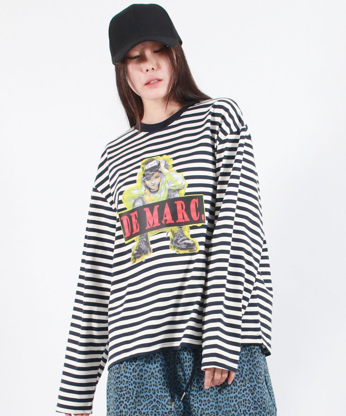 드마크(DEMARC) STREET BOY STRIPE LOOSE FIT LONG SLEEVE -  Navy
