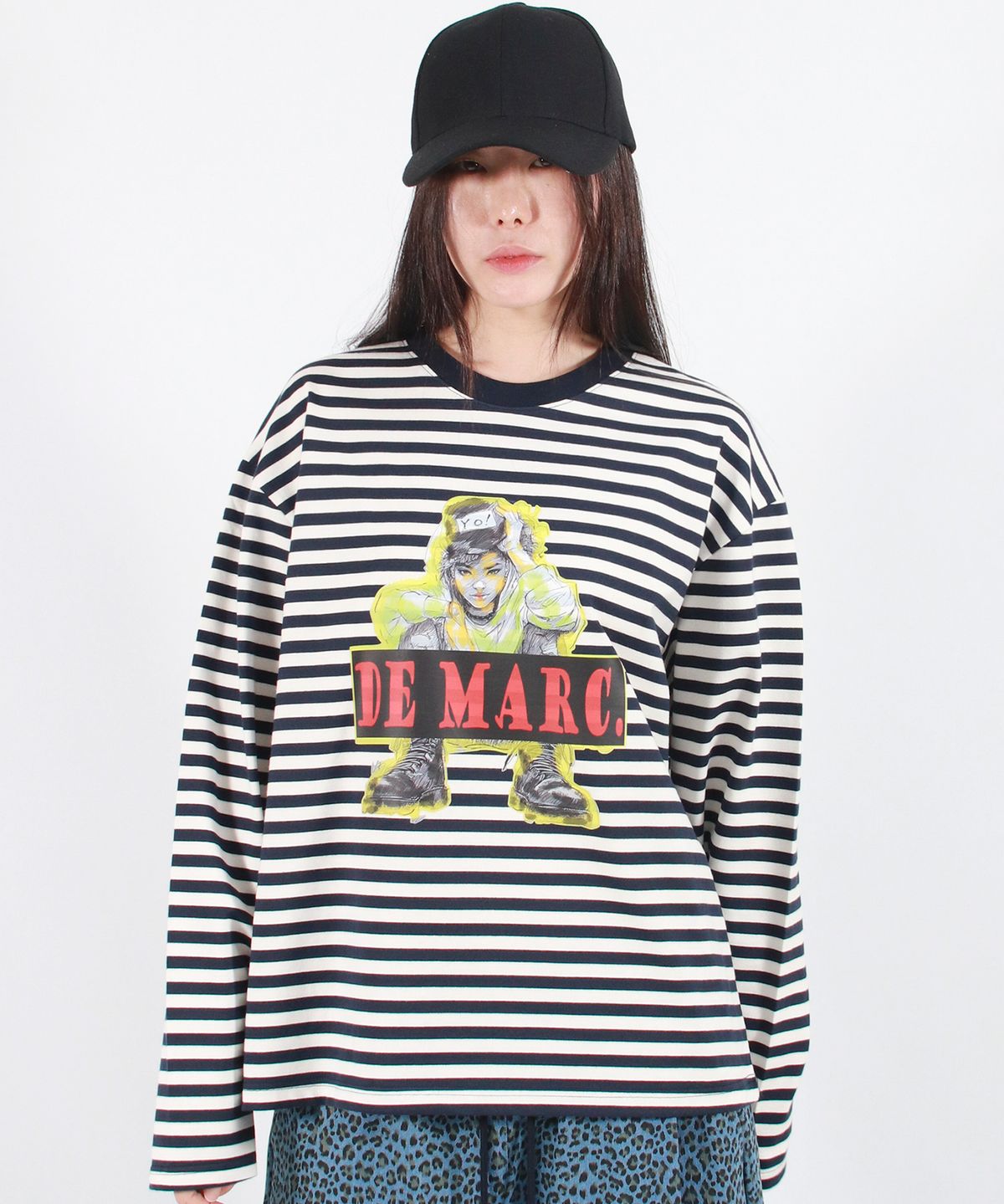 드마크(DEMARC) STREET BOY STRIPE LOOSE FIT LONG SLEEVE -  Navy