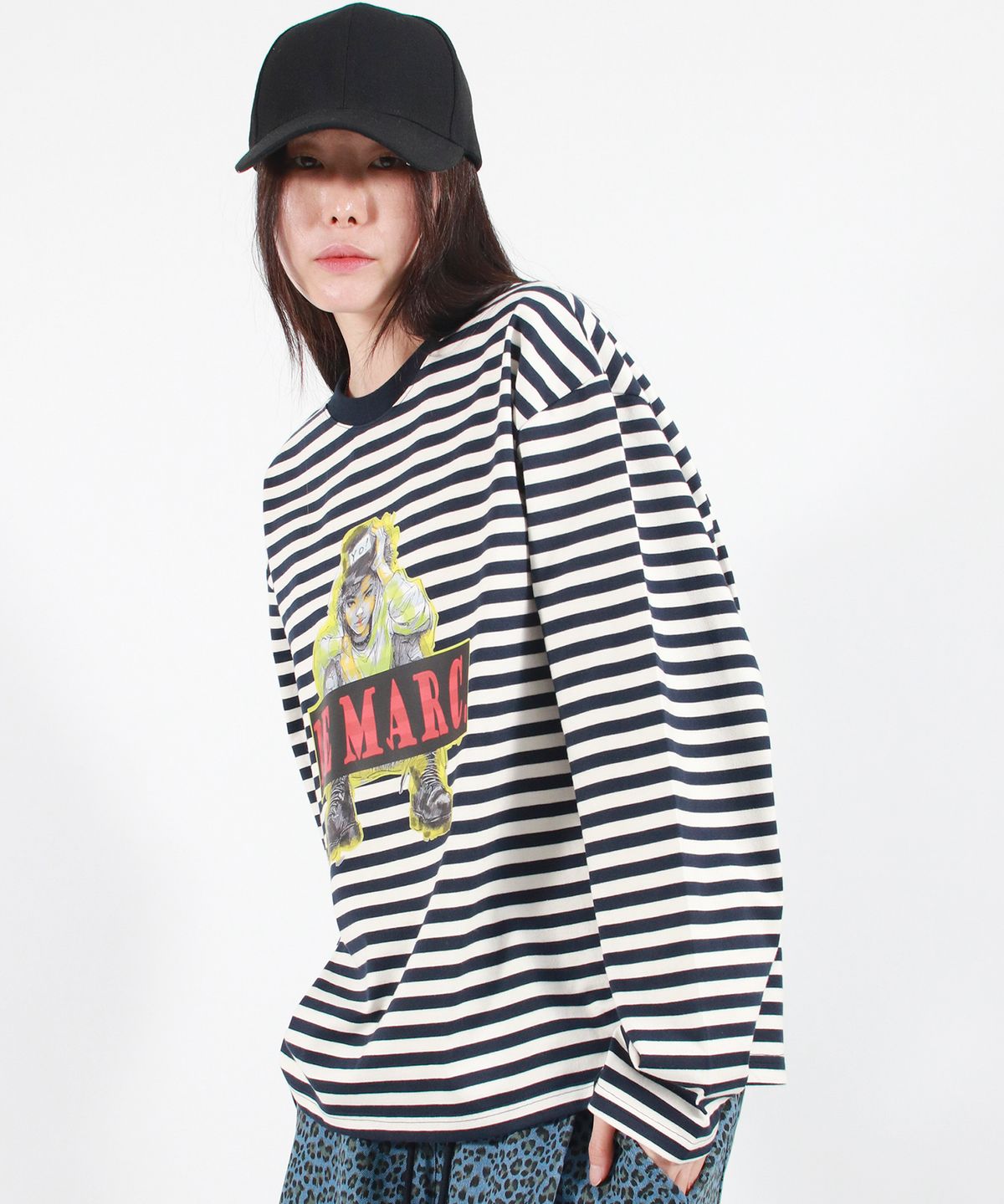 드마크(DEMARC) STREET BOY STRIPE LOOSE FIT LONG SLEEVE -  Navy