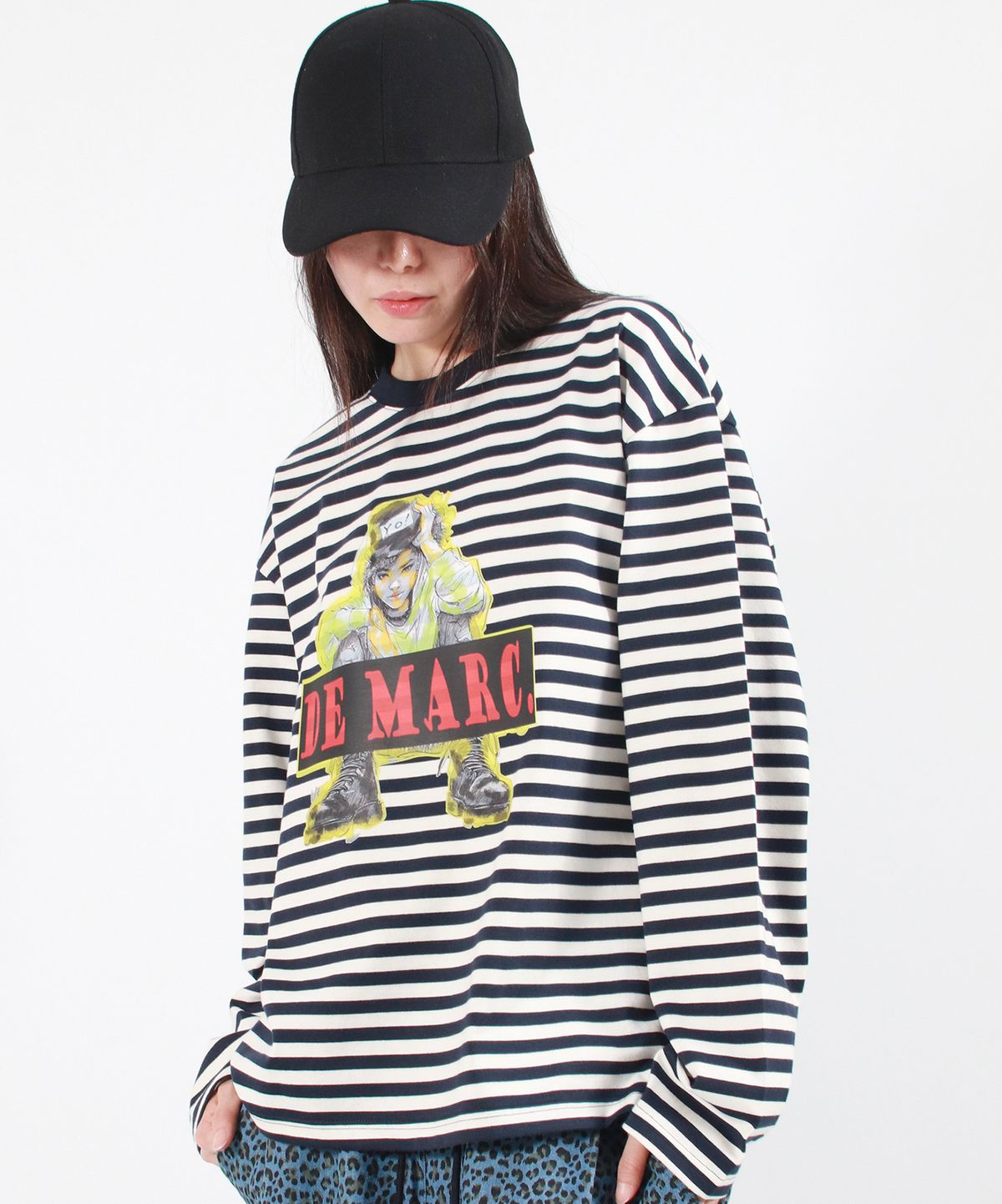드마크(DEMARC) STREET BOY STRIPE LOOSE FIT LONG SLEEVE -  Navy