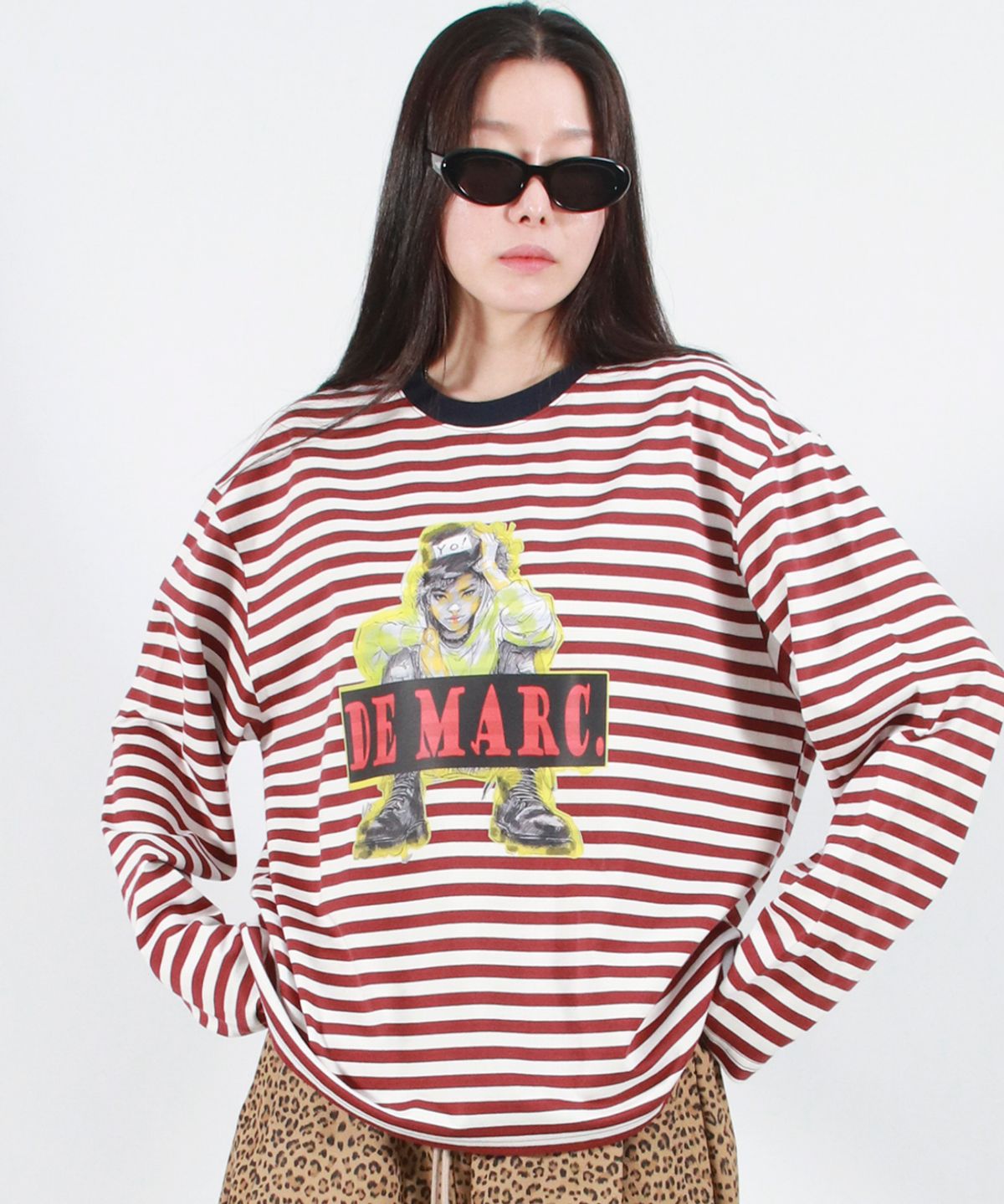 드마크(DEMARC) STREET BOY STRIPE LOOSE FIT LONG SLEEVE -  Burgundy