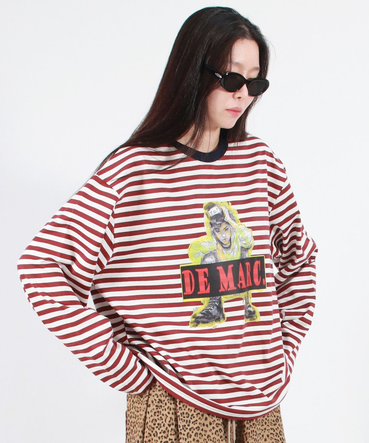 드마크(DEMARC) STREET BOY STRIPE LOOSE FIT LONG SLEEVE -  Burgundy