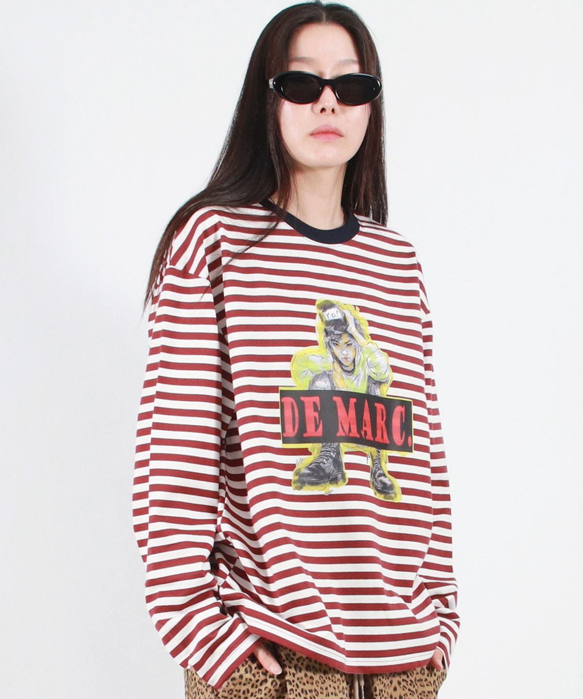 드마크(DEMARC) STREET BOY STRIPE LOOSE FIT LONG SLEEVE -  Burgundy
