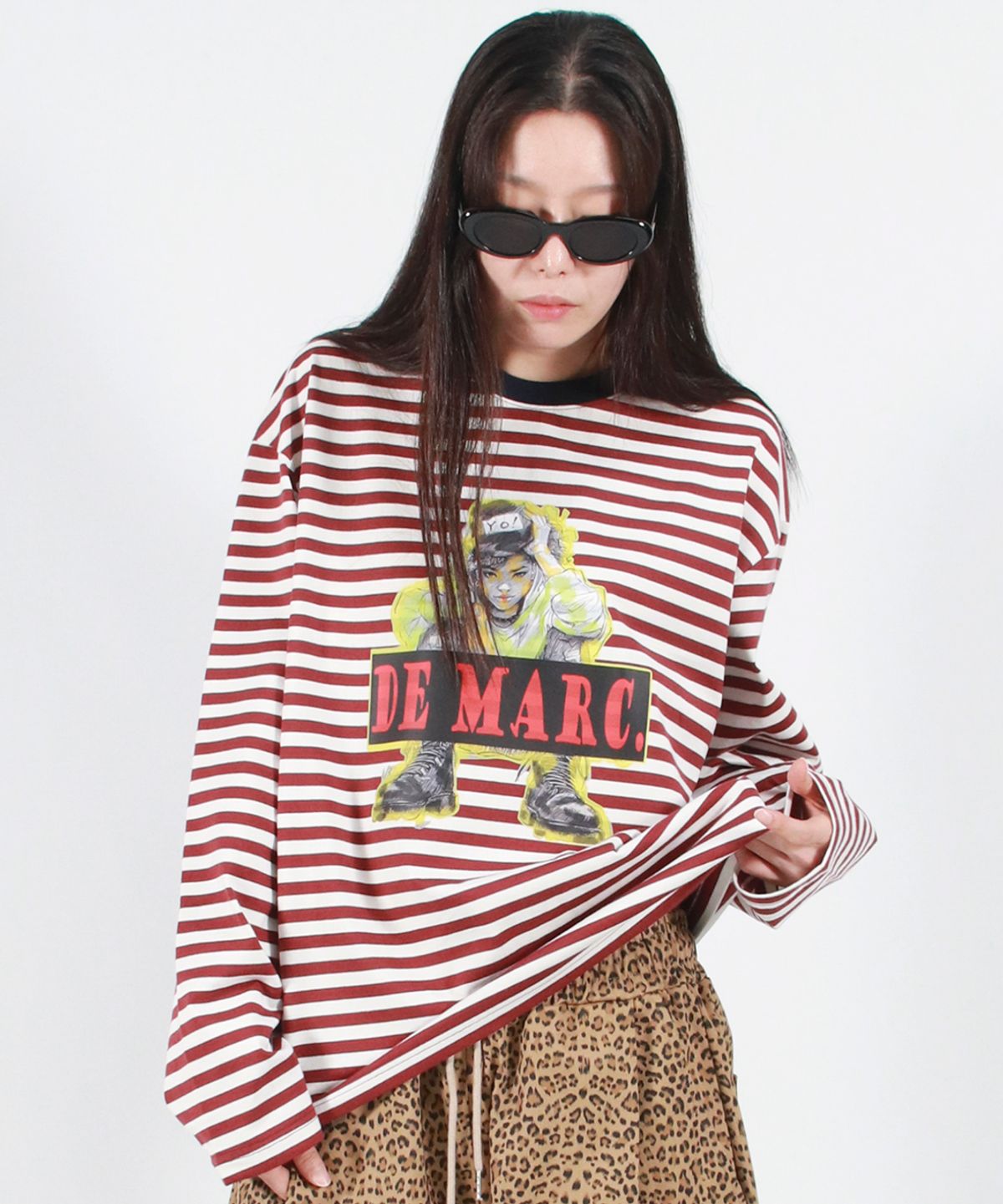 드마크(DEMARC) STREET BOY STRIPE LOOSE FIT LONG SLEEVE -  Burgundy