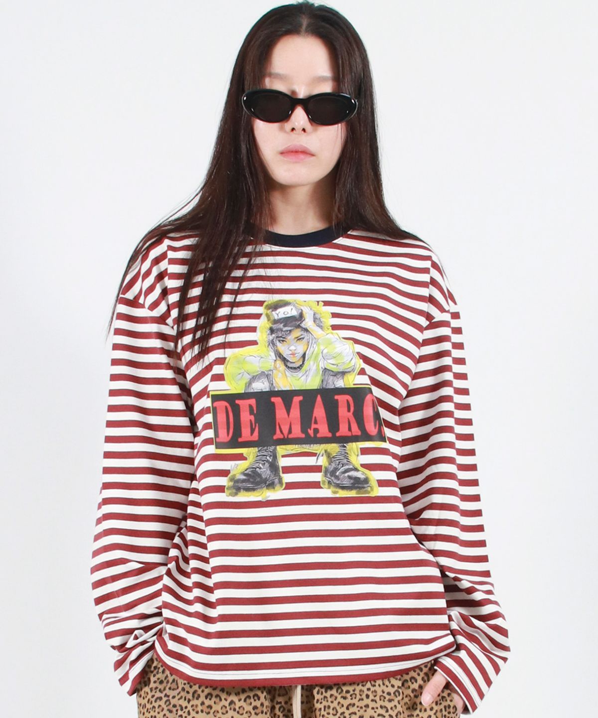 드마크(DEMARC) STREET BOY STRIPE LOOSE FIT LONG SLEEVE -  Burgundy