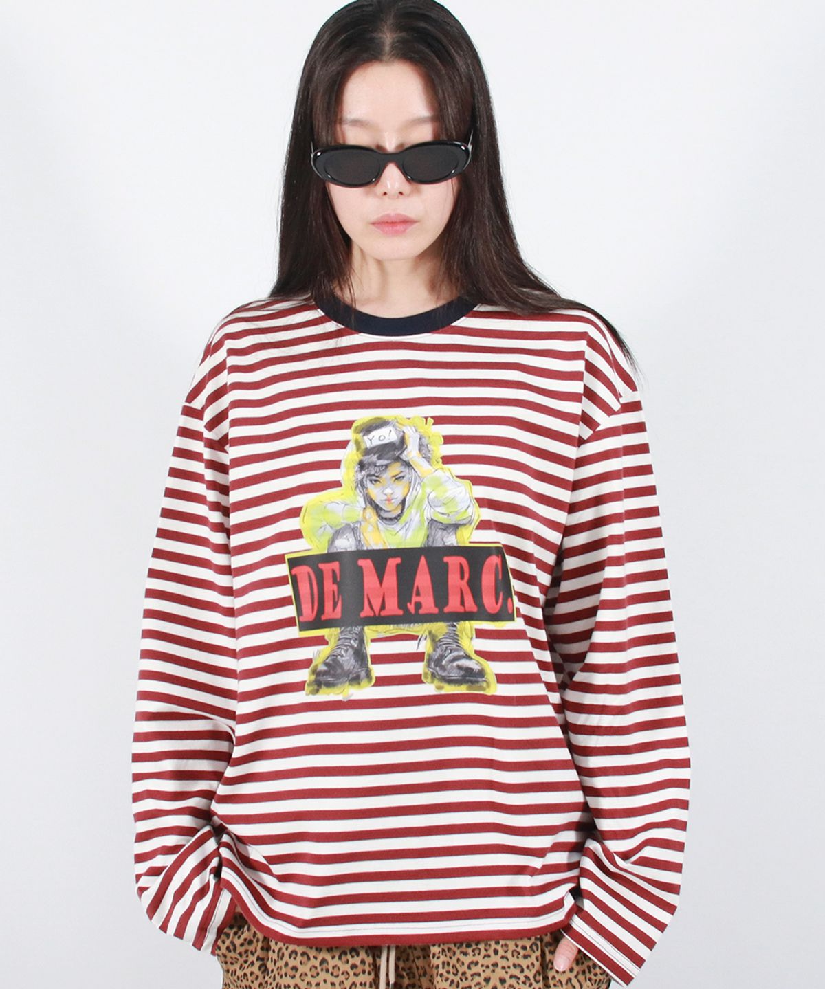 드마크(DEMARC) STREET BOY STRIPE LOOSE FIT LONG SLEEVE -  Burgundy