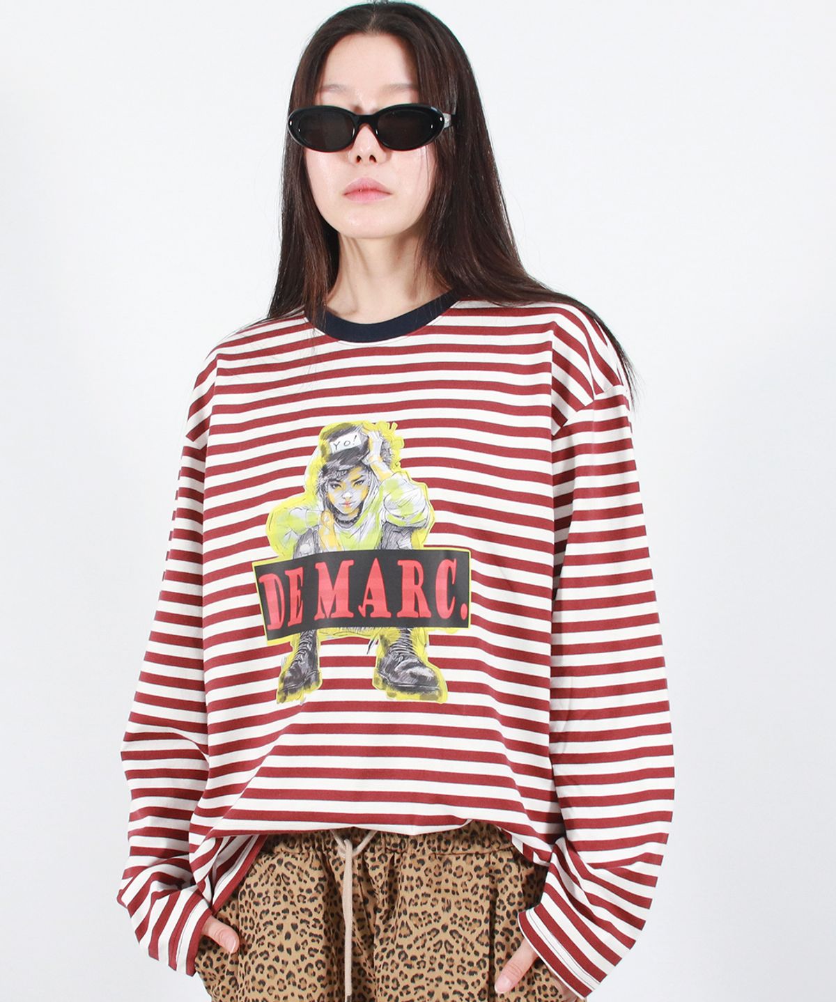 드마크(DEMARC) STREET BOY STRIPE LOOSE FIT LONG SLEEVE -  Burgundy