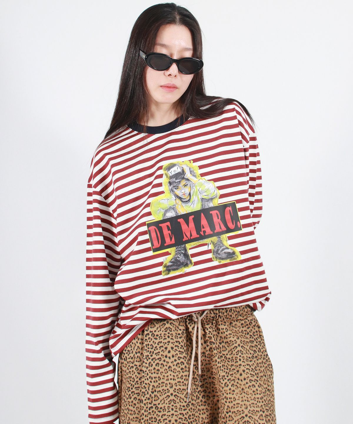 드마크(DEMARC) STREET BOY STRIPE LOOSE FIT LONG SLEEVE -  Burgundy