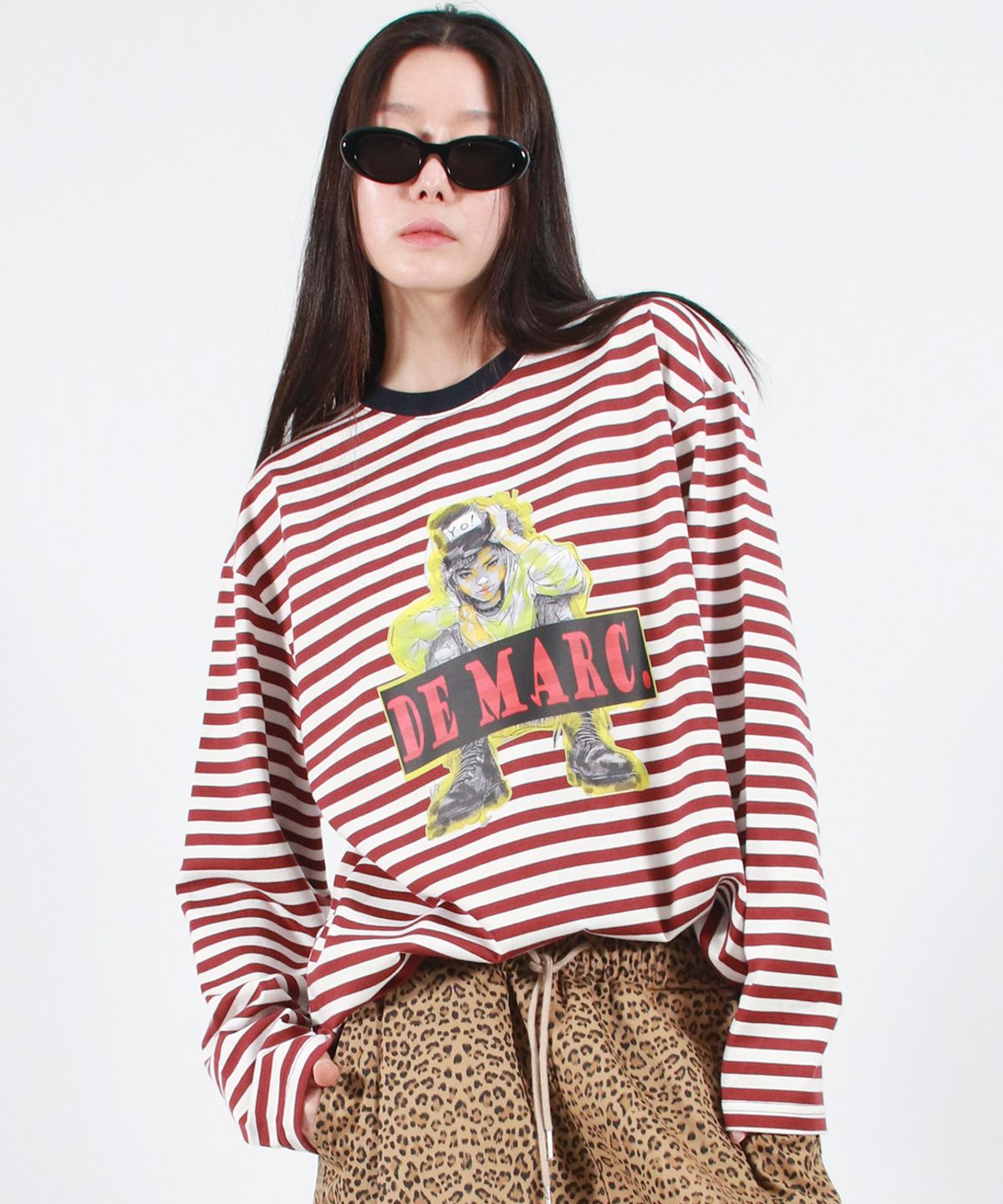 드마크(DEMARC) STREET BOY STRIPE LOOSE FIT LONG SLEEVE -  Burgundy
