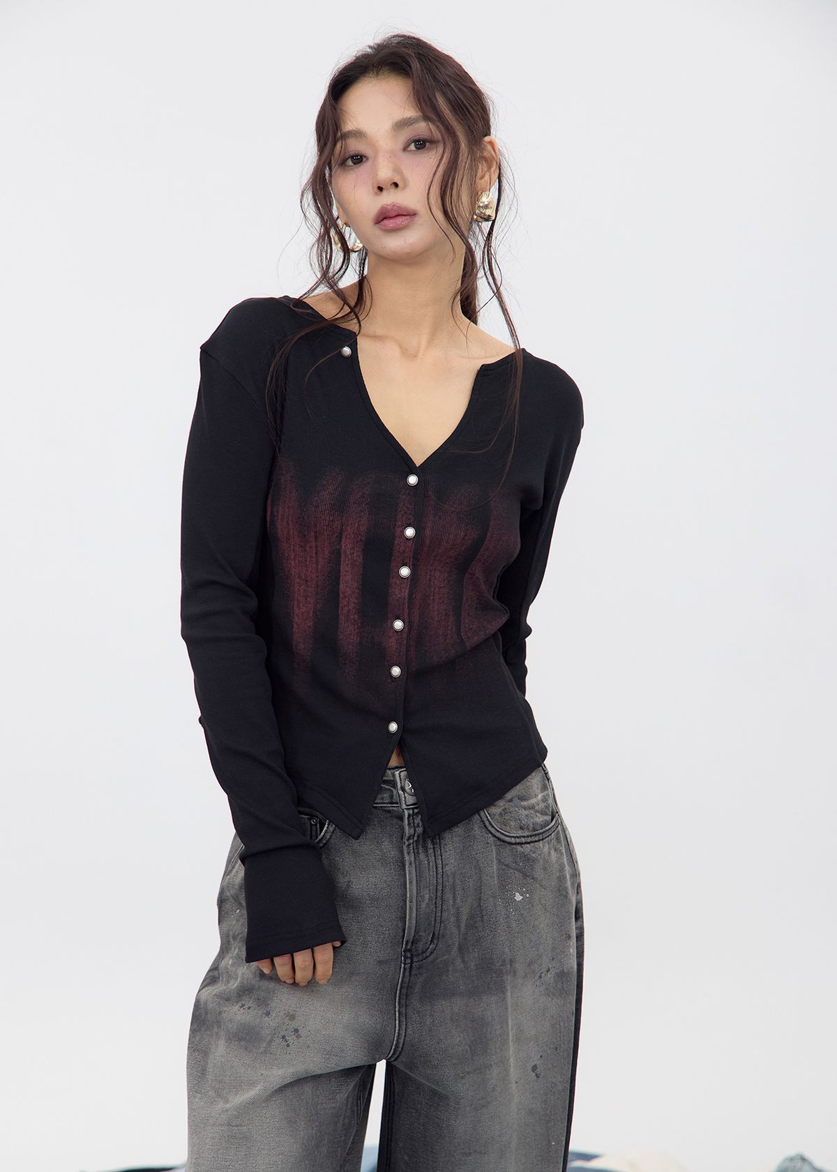 노 엑스트라 터치(NO EXTRA TOUCH) Cotton Cardigan (Black)_25FWKC002BK