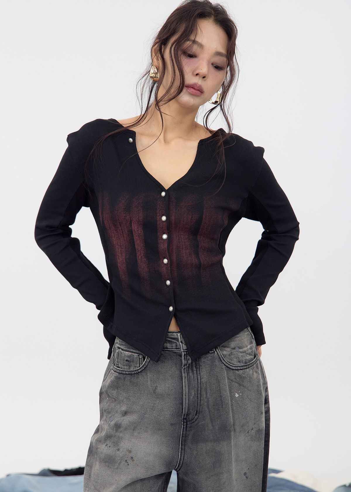 노 엑스트라 터치(NO EXTRA TOUCH) Cotton Cardigan (Black)_25FWKC002BK