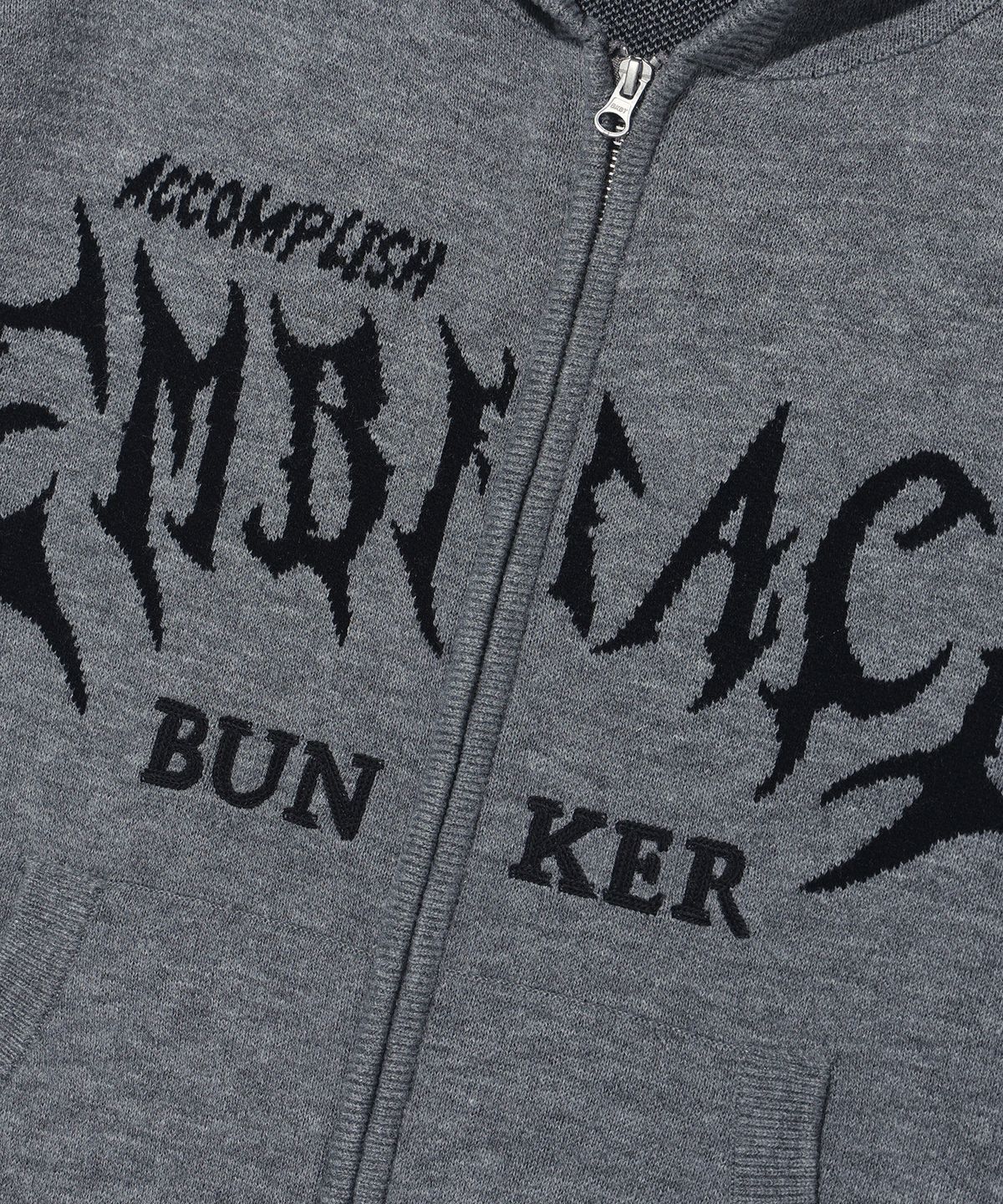 벙커버스터(BUNKERBUSTER) 자수 레터링 니트 후드 집업 MQ5SU506_MELANGE GREY