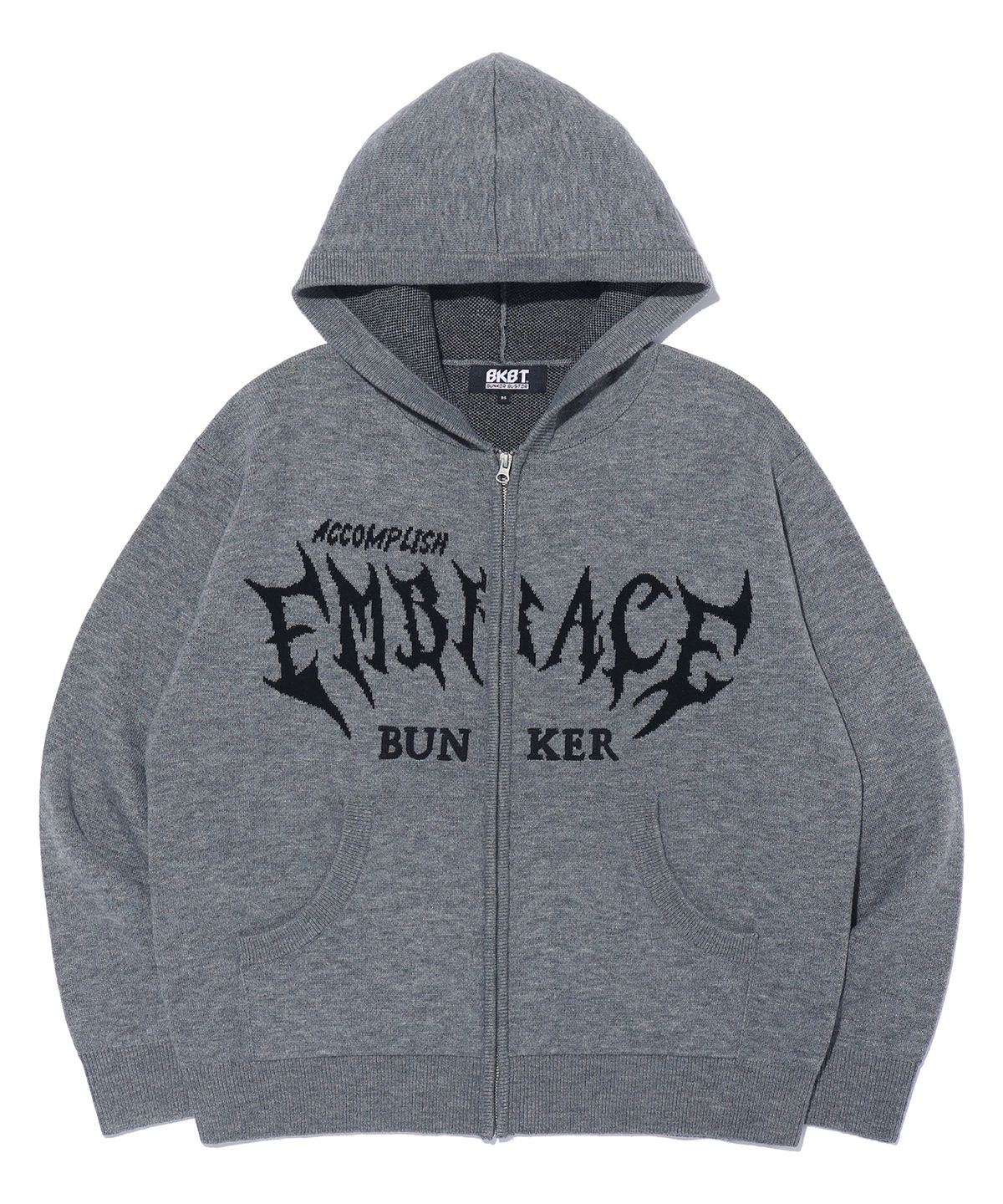 벙커버스터(BUNKERBUSTER) 자수 레터링 니트 후드 집업 MQ5SU506_MELANGE GREY