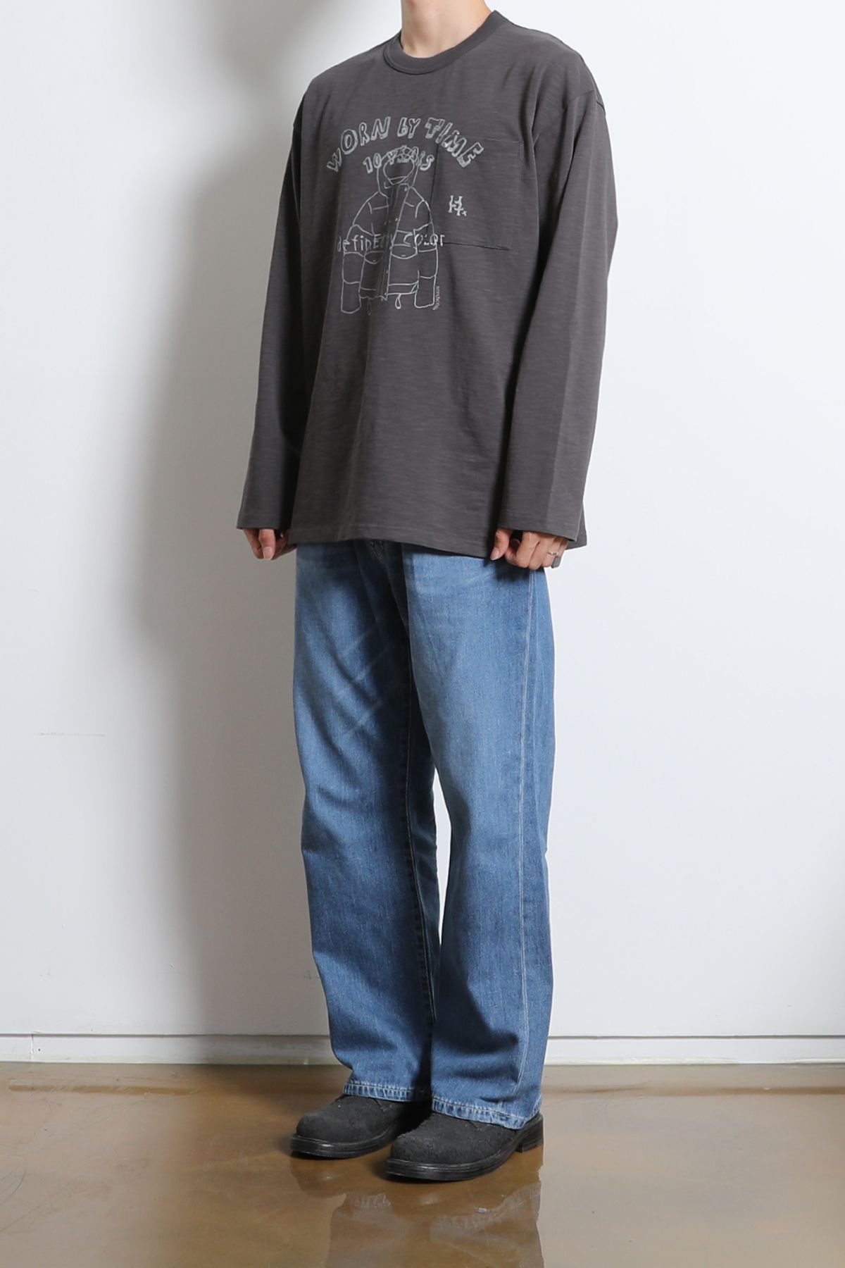 홀리선(HORLISUN) Lawrence Slub Graphic Pocket T-shirt Charcoal