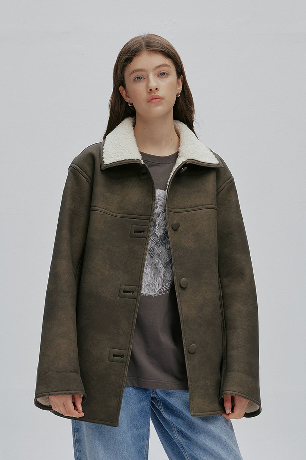 애프터아워즈(AFTERHOURS) WOOL SHEARLING MUSTANG JACKET (KHAKI-BLACK)