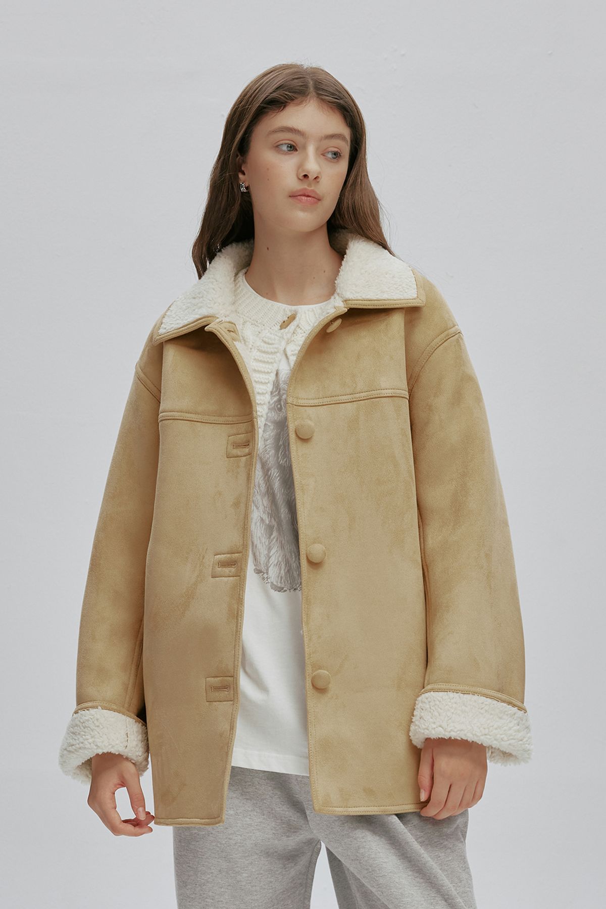 애프터아워즈(AFTERHOURS) WOOL SHEARLING MUSTANG JACKET (SUEDE-BEIGE)