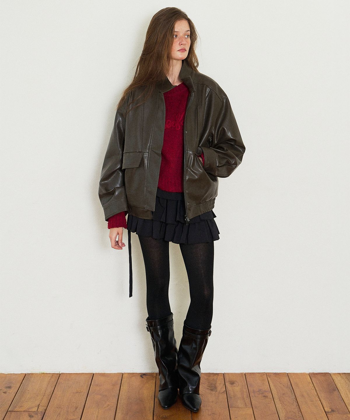 하우스 오브 폰드(HOUSE OF POND) Leather Biker Loose Fit Jacket_Brown