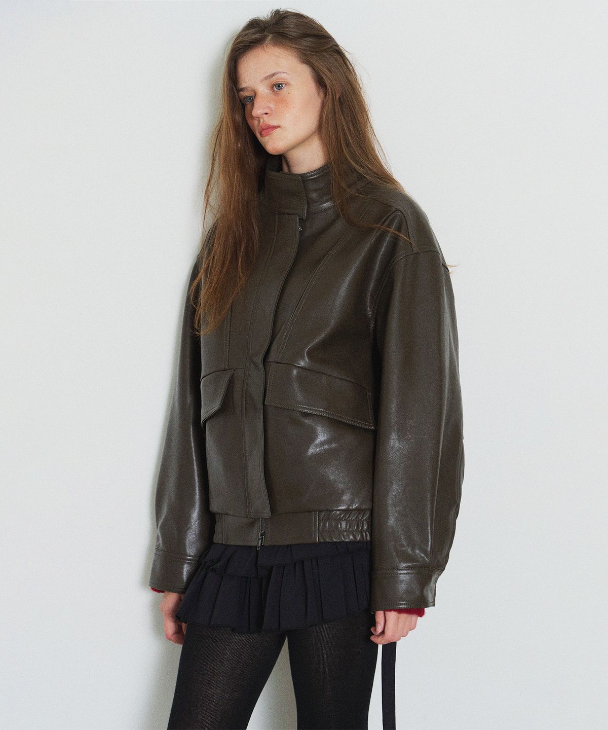 하우스 오브 폰드(HOUSE OF POND) Leather Biker Loose Fit Jacket_Brown